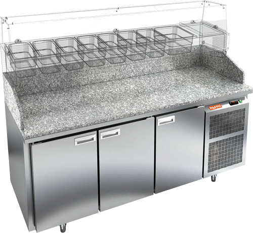 Стол охлаждаемый для пиццы HICOLD PZ3-111/GN с гранитной столешницей без витрины
