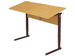 Стол с наклоном столешницы 0-35° школьный 2-местный 4-6 г/р регулируемый (бук, м/к коричневый, прямоугольная труба)