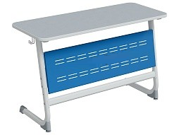 Стол 2-местный школьный 5-7 г/р "Логика" с перфорированным экраном (серый/синий, м/к белый)