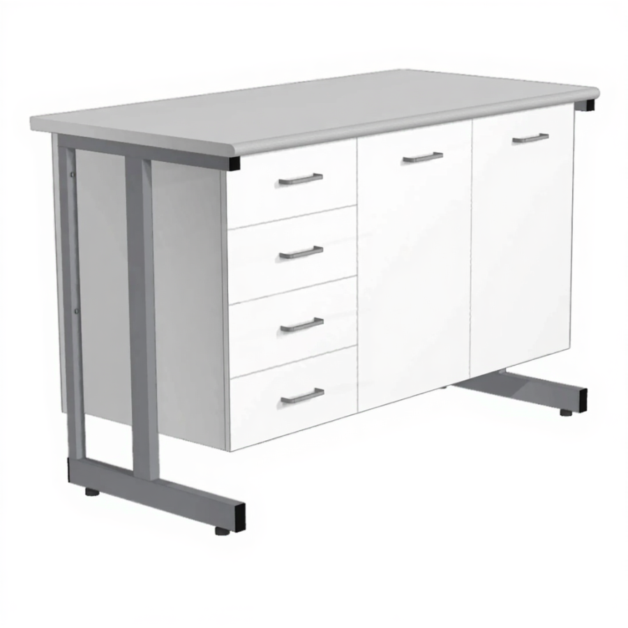 Стол-тумба СЛ-212/2.4 «Премиум» (корпус ЛДСП белый, столешница постформинг серый, каркас серый)