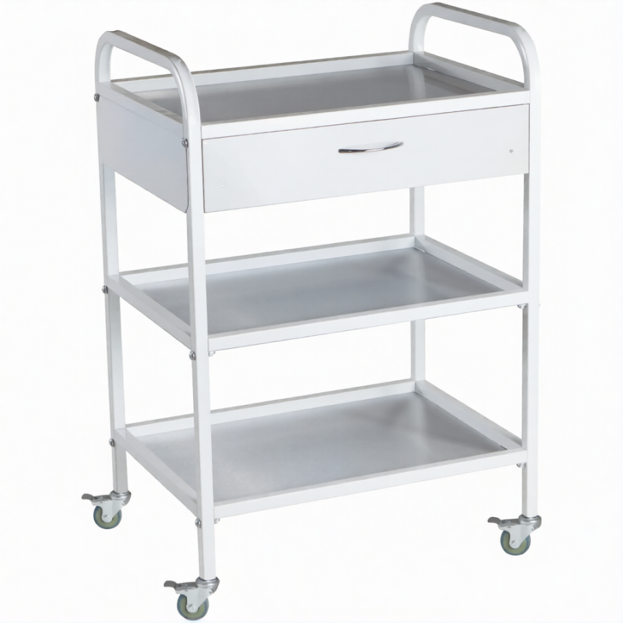 Стол медицинский инструментальный СМИ-03-01 (полки металл, колёса серая резина)