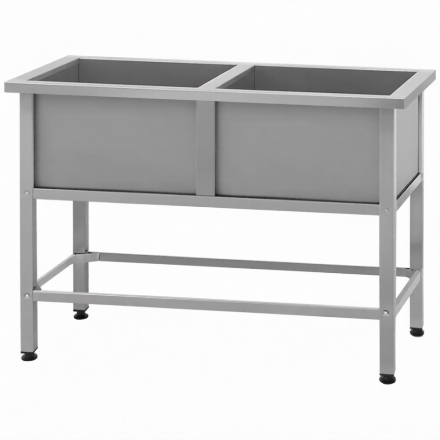 Ванна моечная ВМСн 630/2  2 м/о 530х530х350 (полка 2 отв. борт; ножка проф. тр. 40х40)