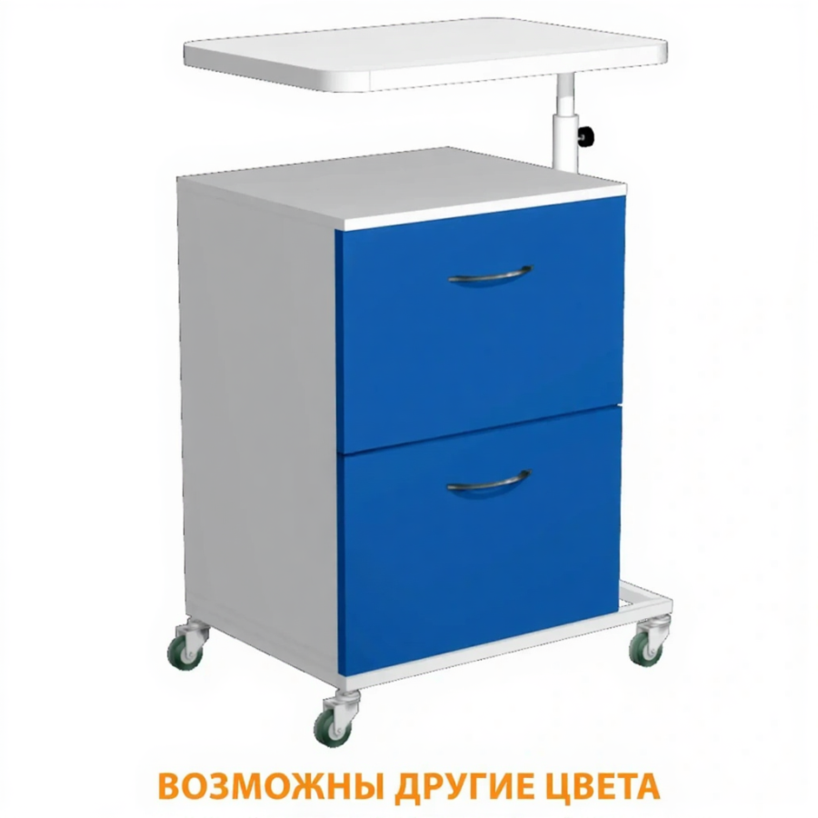 Тумба подкатная ТПМ 3/1 с надкроватным столиком (постформинг белый, ЛДСП белый, каркас белый)