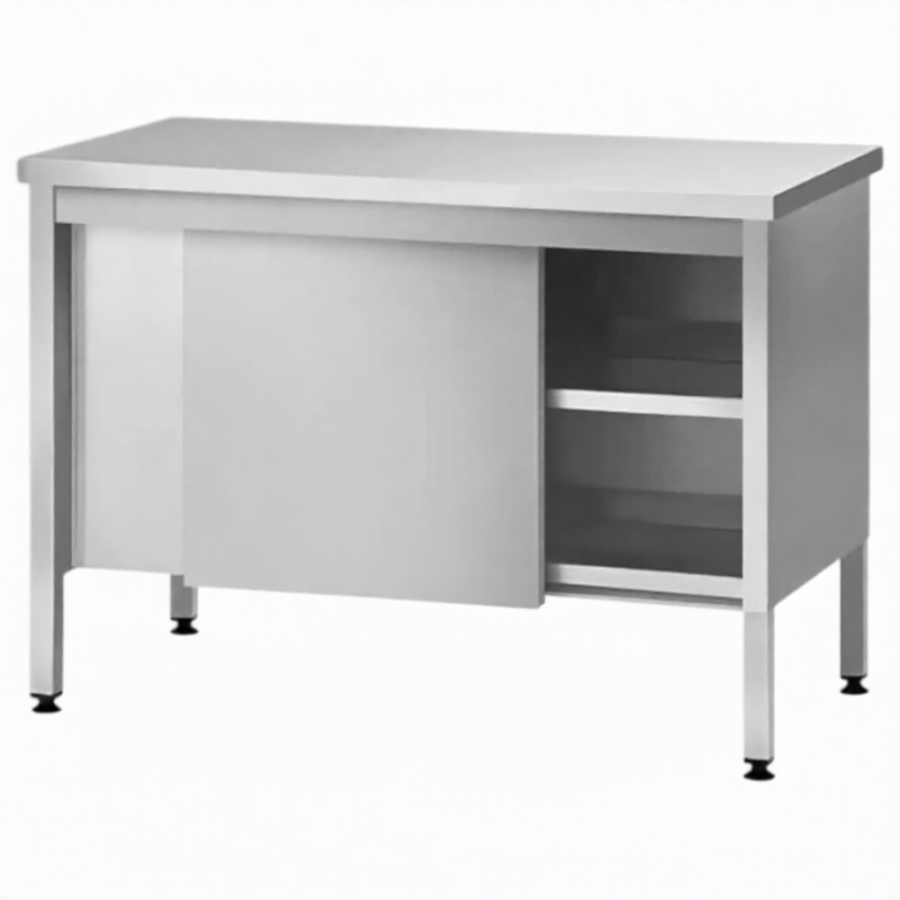 Стол производственный закрытый СПЗп 860х1100х600 «Profi Inox», двери-купе, полка сплошная